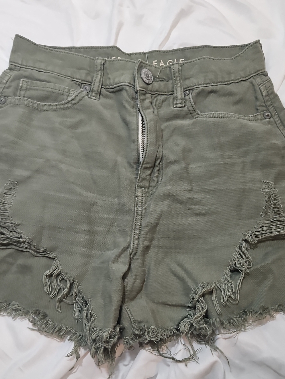 American Eagle Outfitters Olive Green Distressed Denim Shorts